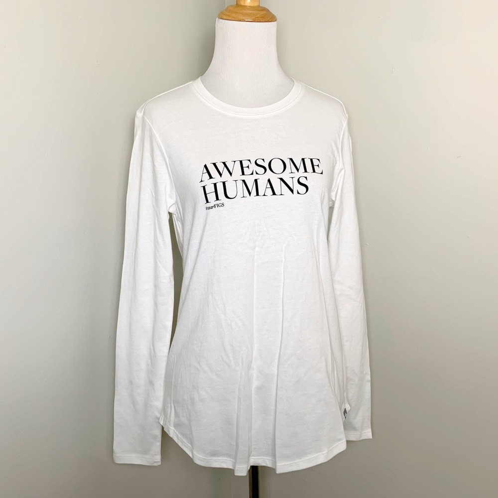 Figs XS White Long Sleeve Awesome Humans T-Shirt